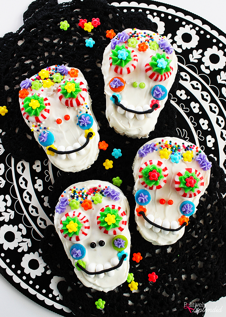 Sugar skull Rice Krispies treats for Day of the Dead. So colorful and clever! #RiceKrispies