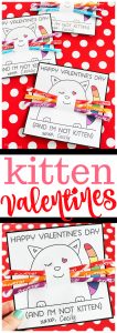 Printable kitten valentine cards for kids made with Pixy Stix