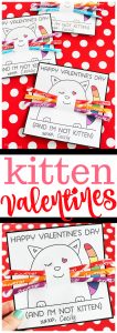 Printable kitten valentine cards for kids made with Pixy Stix