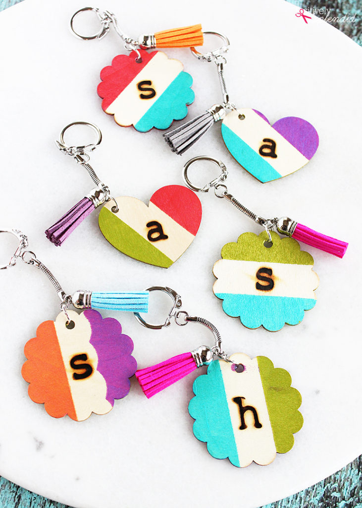 Quick and Easy Craft Idea: Monogrammed Wooden Keychains. Make great gifts! #PlaidCreators