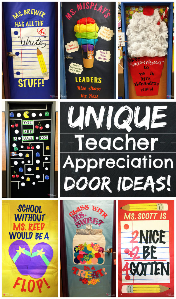 This is a great collection of clever and unique teacher appreciation door ideas!