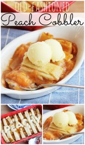 This Old-Fashioned Peach Cobbler Recipe is the BEST, with two layers of crust and a delicious fresh peach filling!