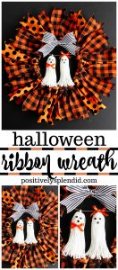 Halloween Ribbon Wreath -- So easy to make with an embroidery hoop, and these ghost tassel embellishments are adorable!