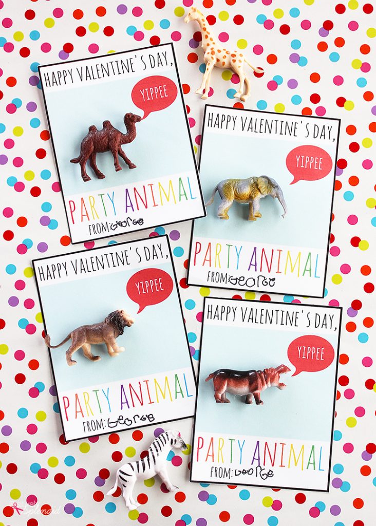 Party Animal Printable Valentines - A fun candy-free classroom valentine idea!