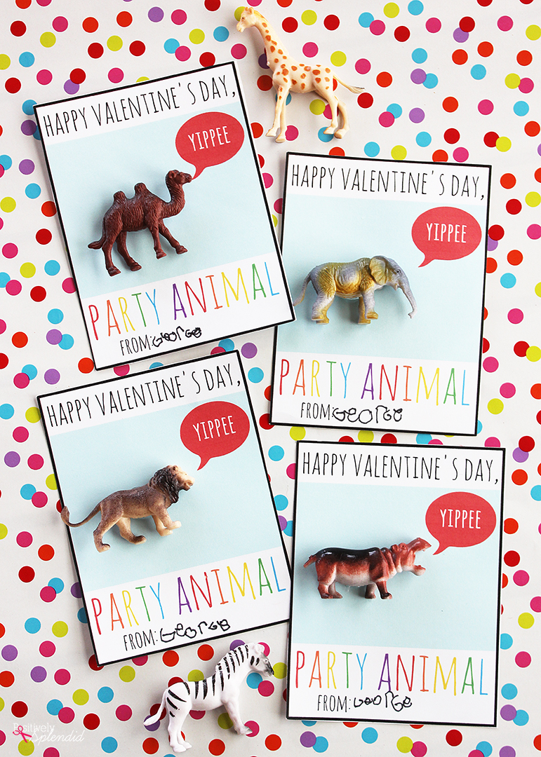 Party Animal Printable Valentine Cards - A fun candy-free classroom valentine idea!