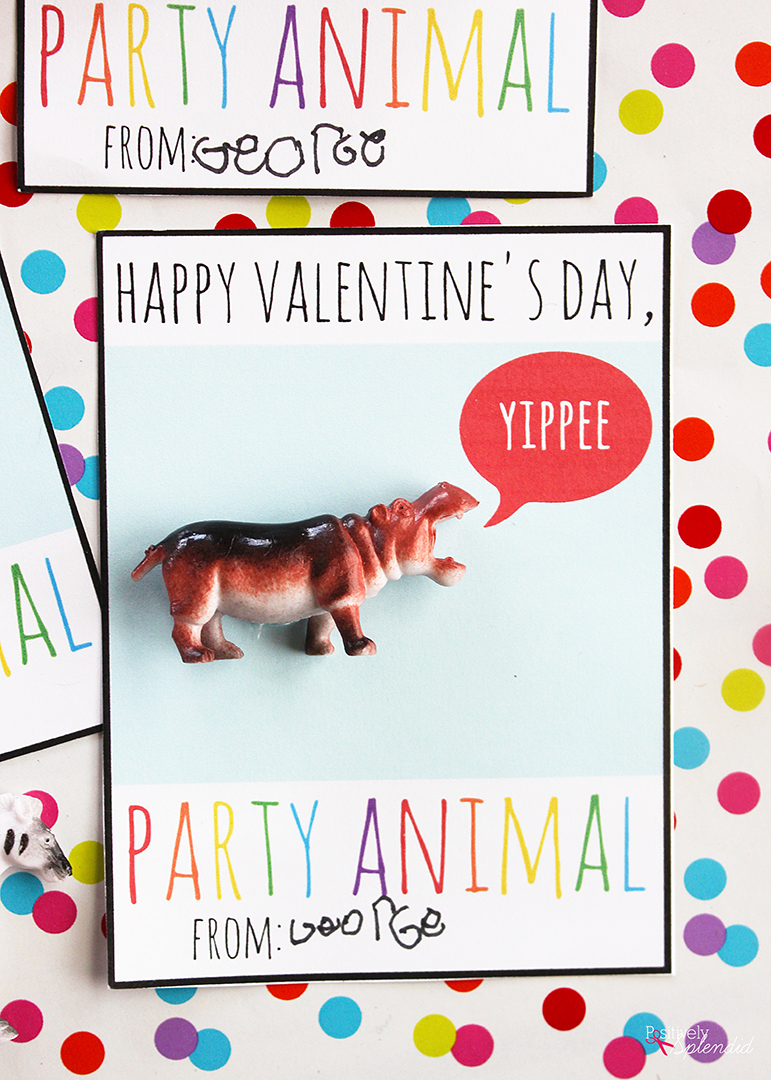 Party Animal Printable Valentine Cards - A fun candy-free classroom valentine idea!