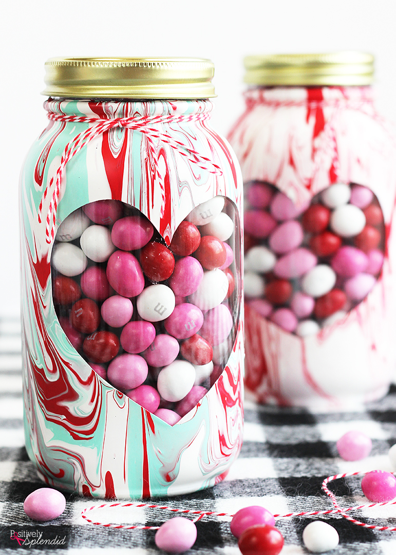 Valentine Mason Jar with Marbled Paint