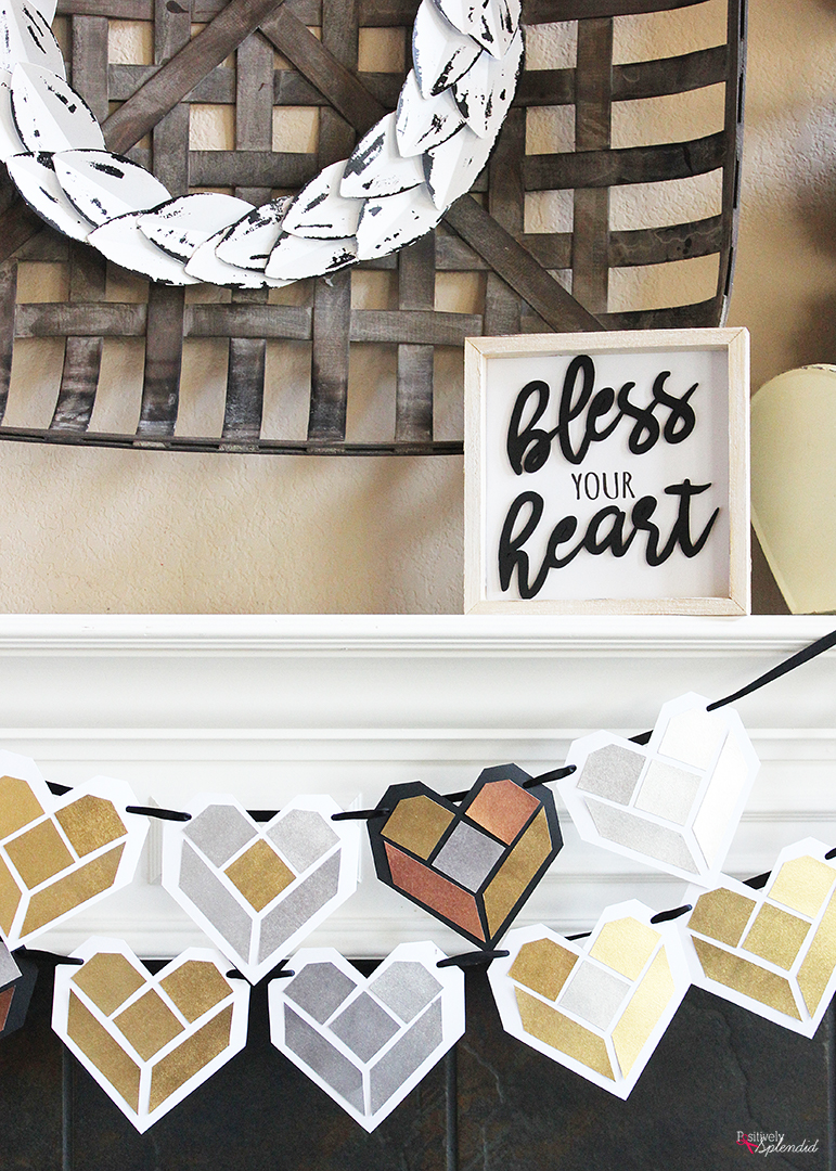 Tangram Heart Valentine Banner with Free Printable Templates