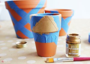 DIY painted terracotta clay pots with painters tape