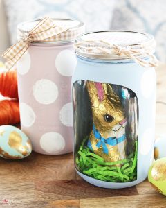 Polka Dotted Easter Mason Jar - So cute with a chocolate bunny inside!