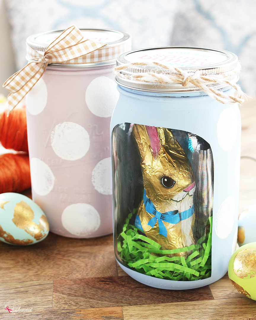 Easter bunny mason jars are a cute, DIY Easter decor idea.