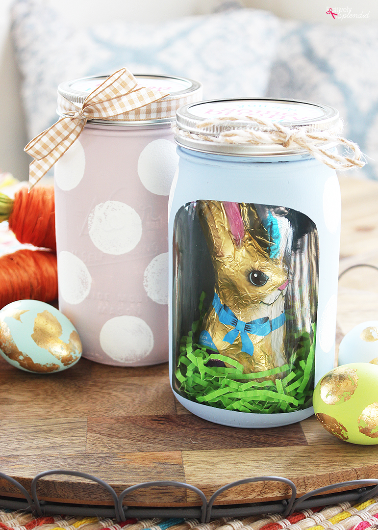Polka Dotted Easter Mason Jar - So cute with a chocolate bunny inside!