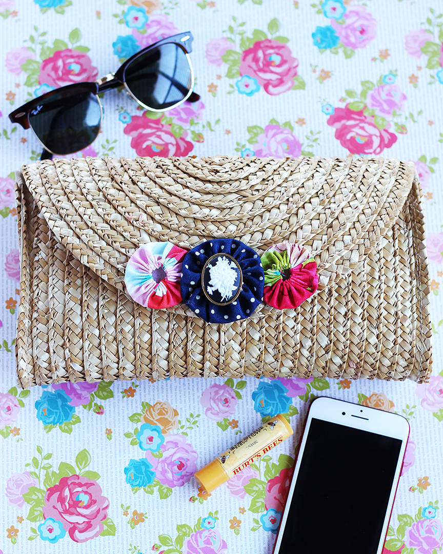 DIY RIBBON & POM POM STRAW CLUTCH - Showit Blog