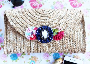 Handbag Clutch with Fabric Yoyos