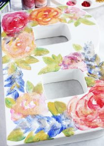 Canvas Monogram with Painted Watercolor Flowers
