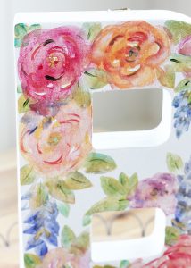 Watercolor Rose Painted Canvas Monogram