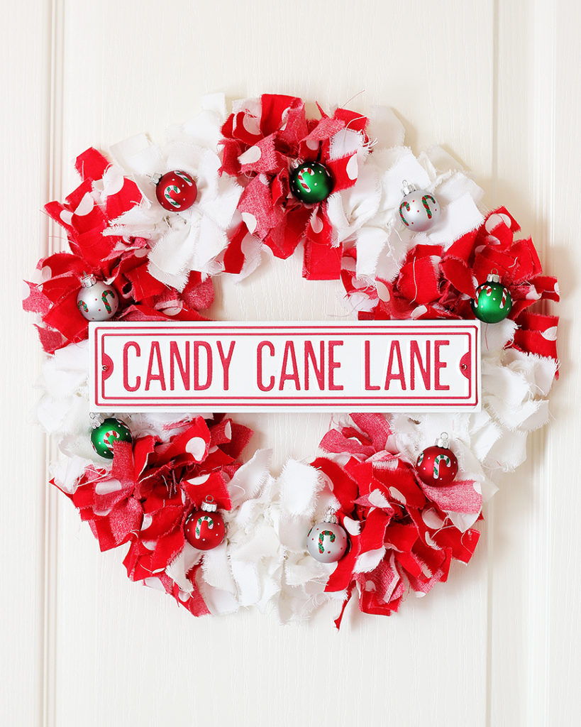 Candy Cane Christmas Rag Wreath