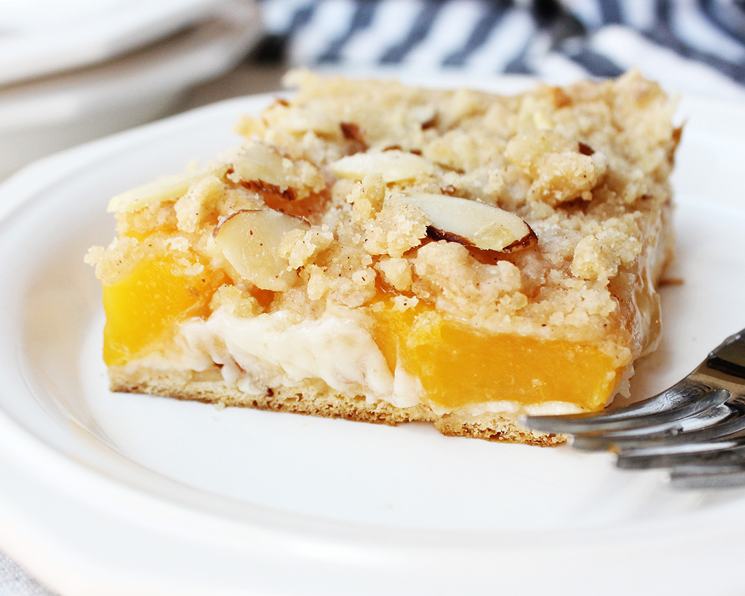 Peaches Cream Cheese Streusel Bars with Crescent Roll Crust